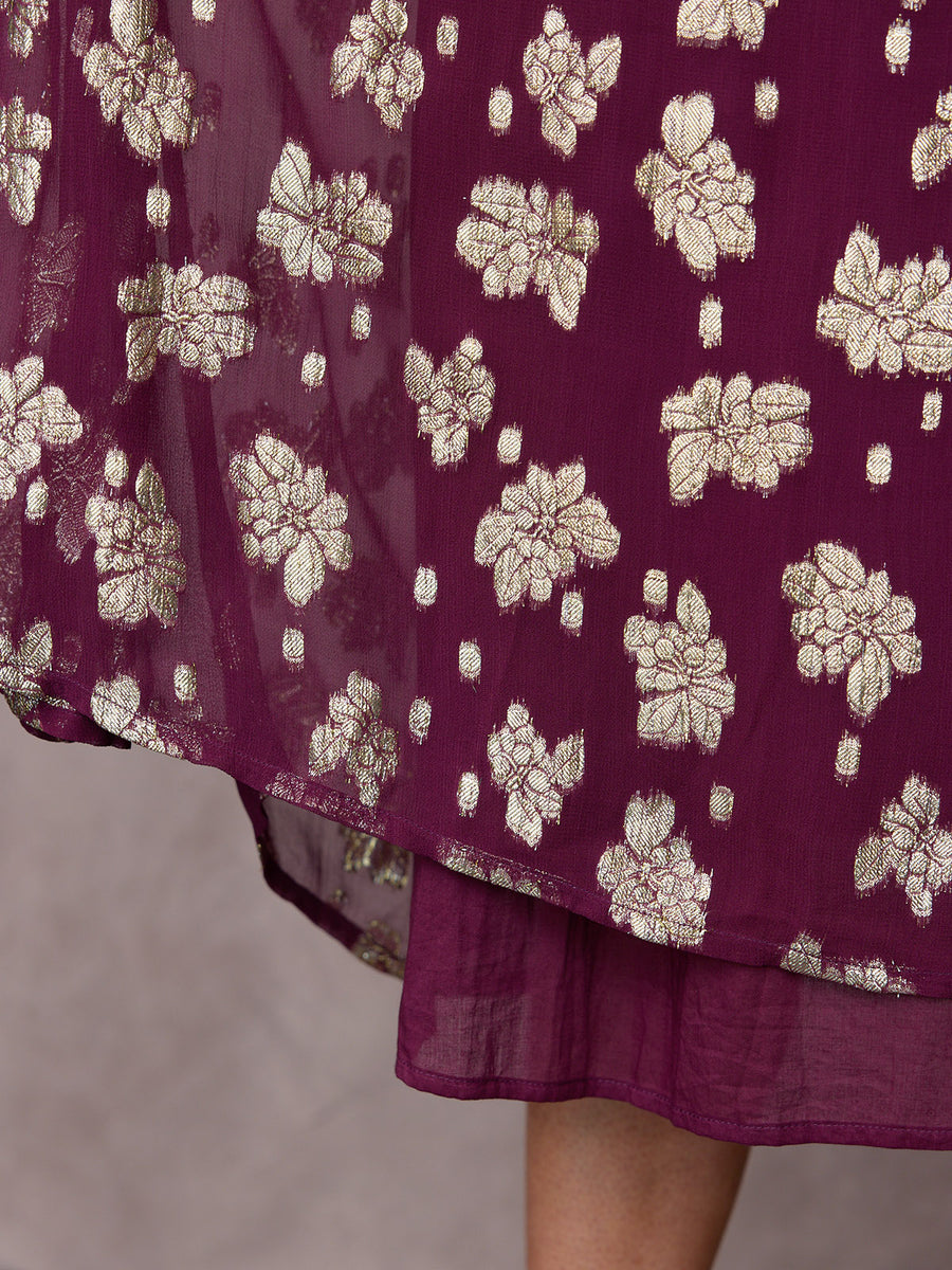 Libby Long Sleeve Floral Lurex Dress - Plum & Gold