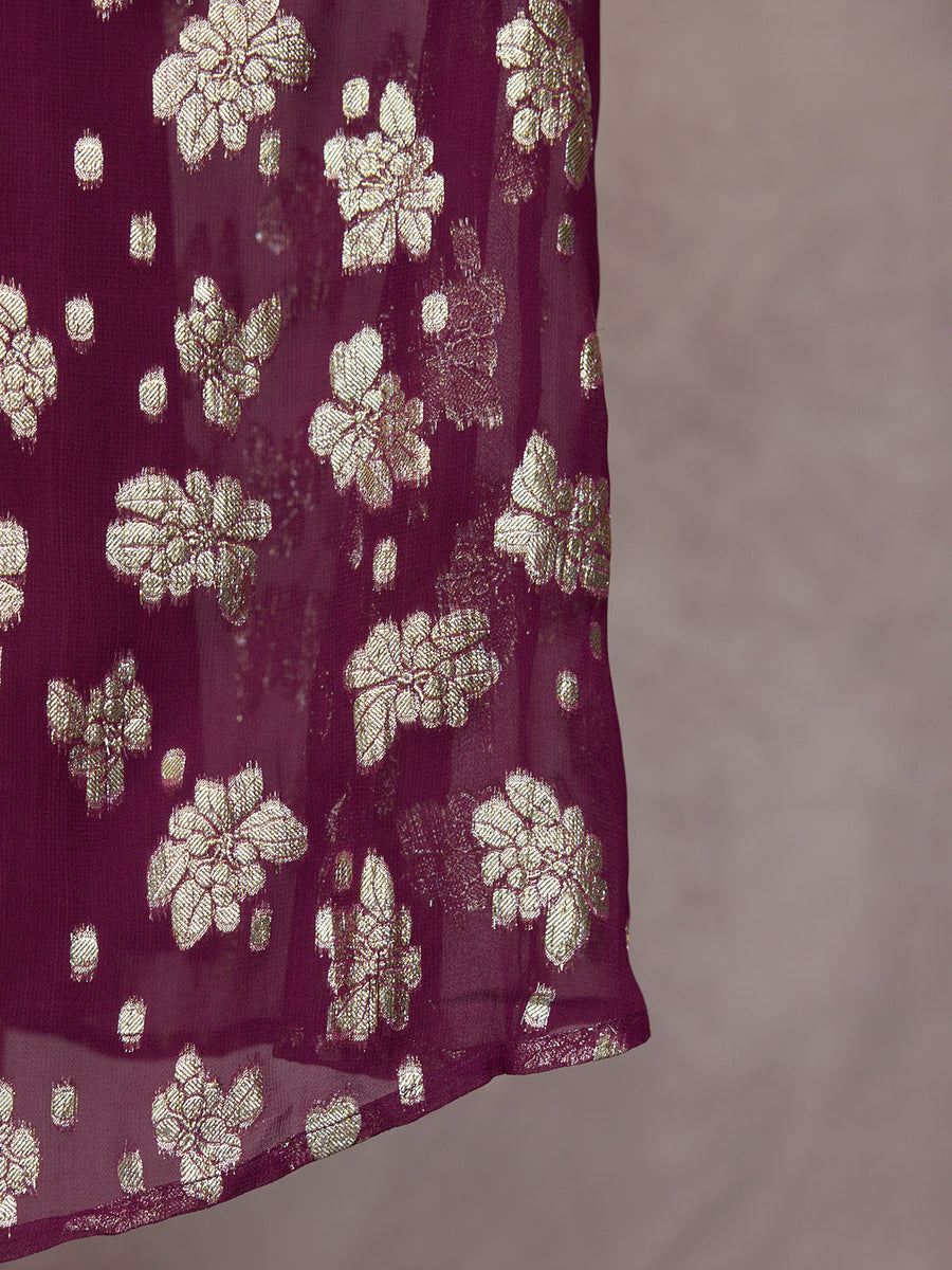 Libby Long Sleeve Floral Lurex Dress - Plum & Gold