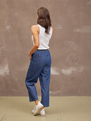 Lynn Drawcord Waist Trouser - Denim