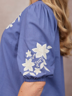 Frankie Embroidered Top - Blue