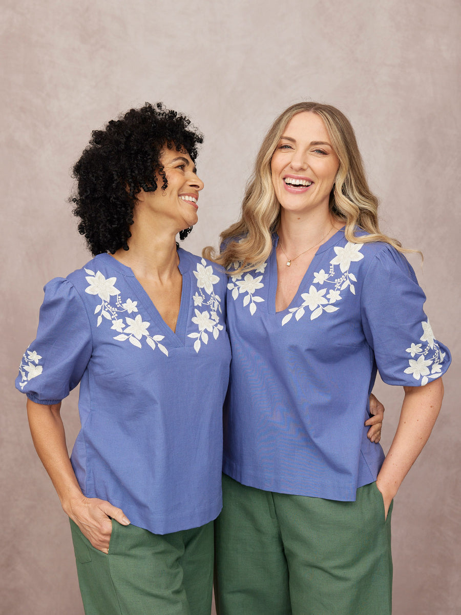 Frankie Embroidered Top - Blue