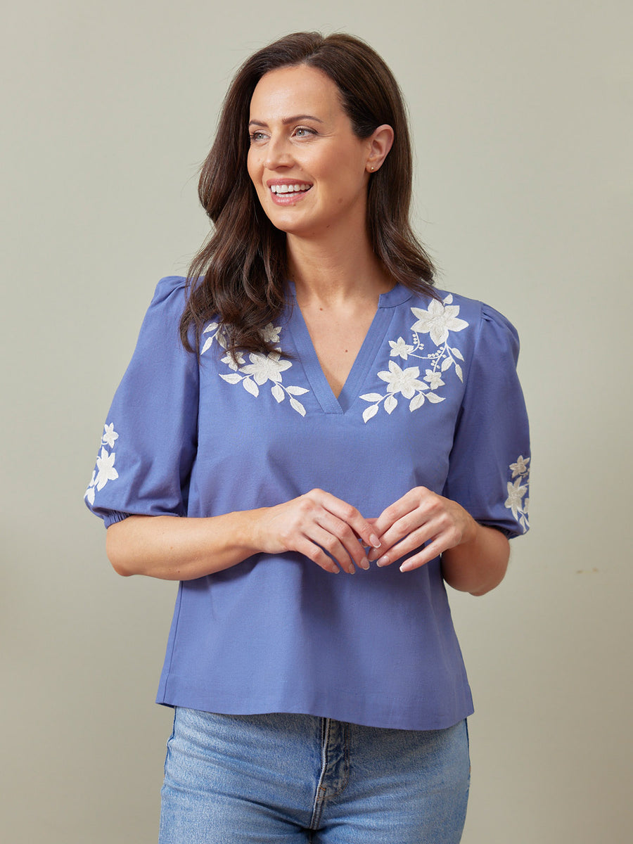 Frankie Embroidered Top - Blue