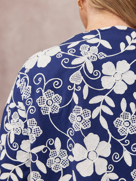 Elaine Embroidered Jacket - Reversible Navy