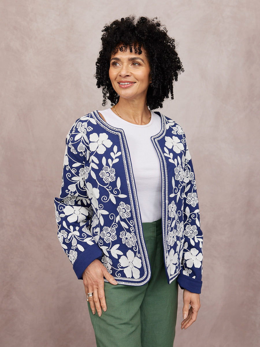 Elaine Embroidered Jacket - Reversible Navy