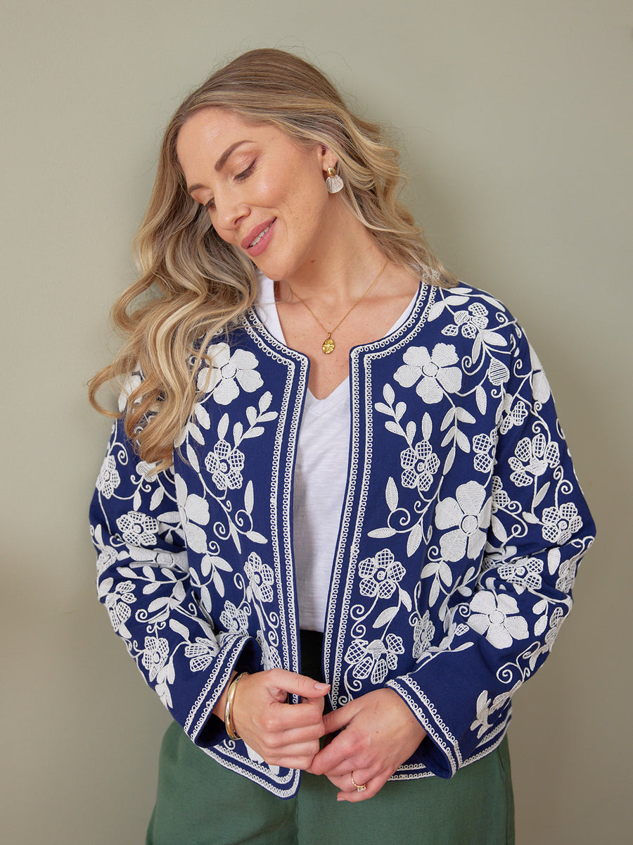 Elaine Embroidered Jacket - Reversible Navy