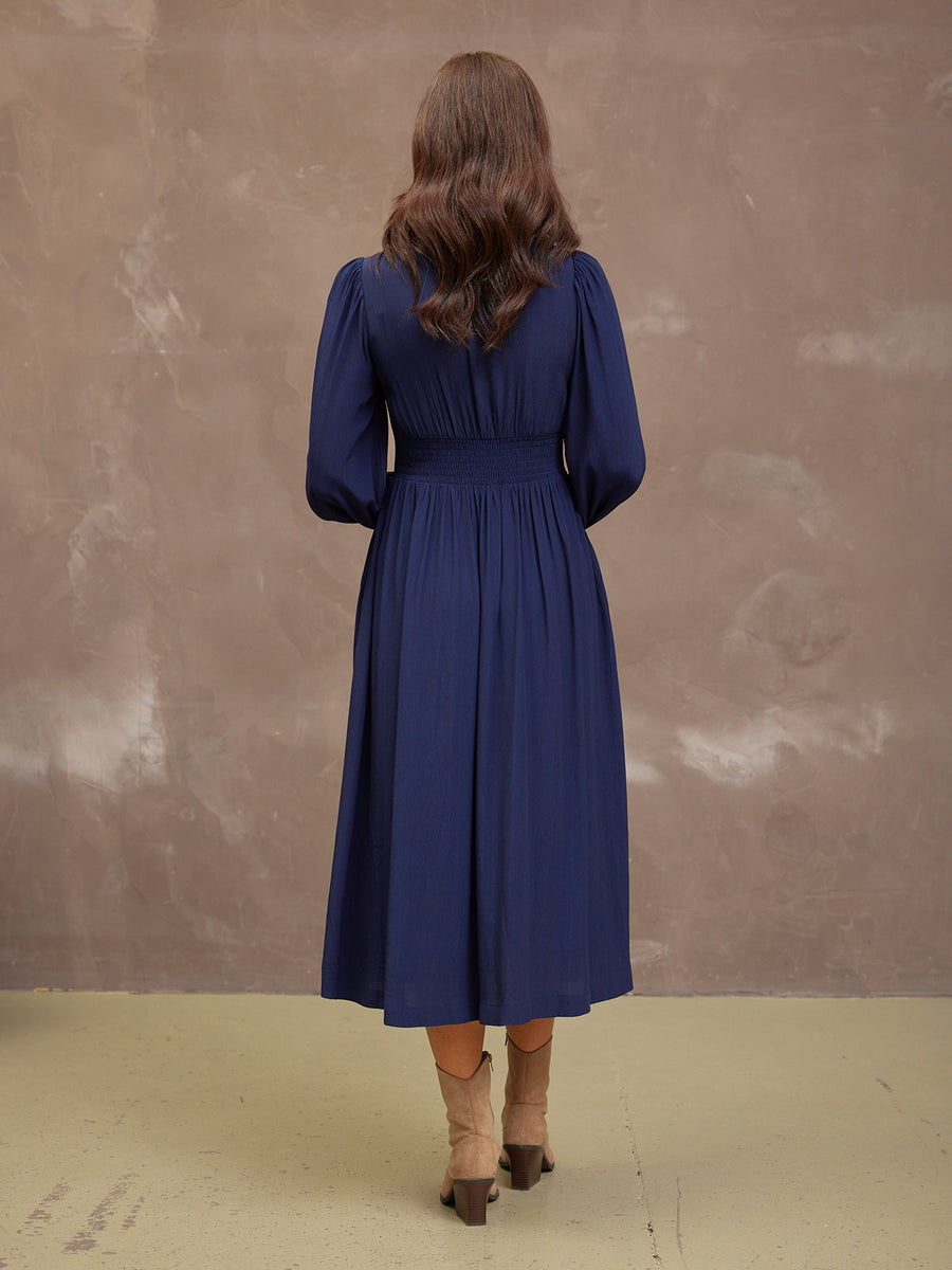 Maddie V-Neck Dress - Navy