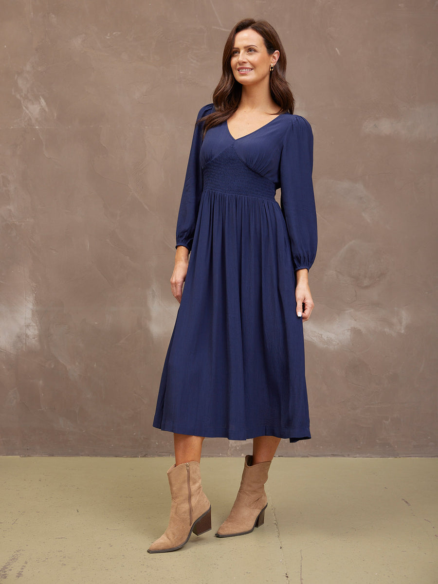 Maddie V-Neck Dress - Navy