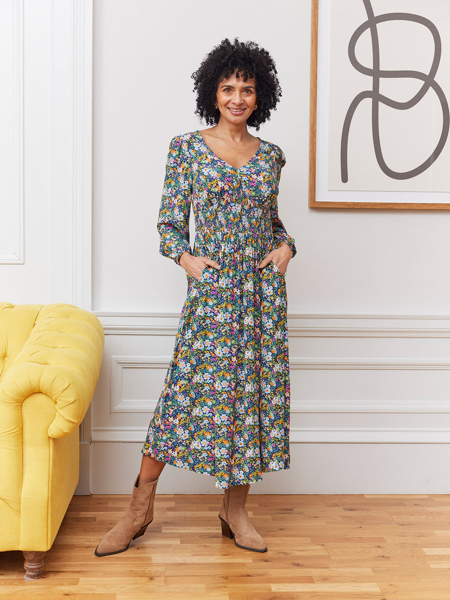 Maddie V-Neck Dress - Multi Coloured Floral