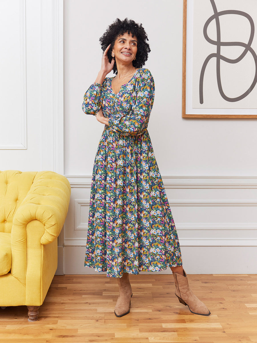 Maddie V-Neck Dress - Multi Coloured Floral