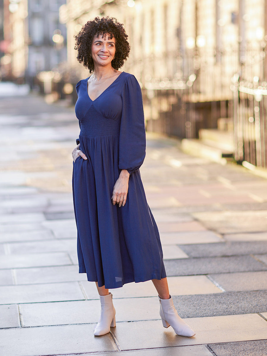 Maddie V-Neck Dress - Navy