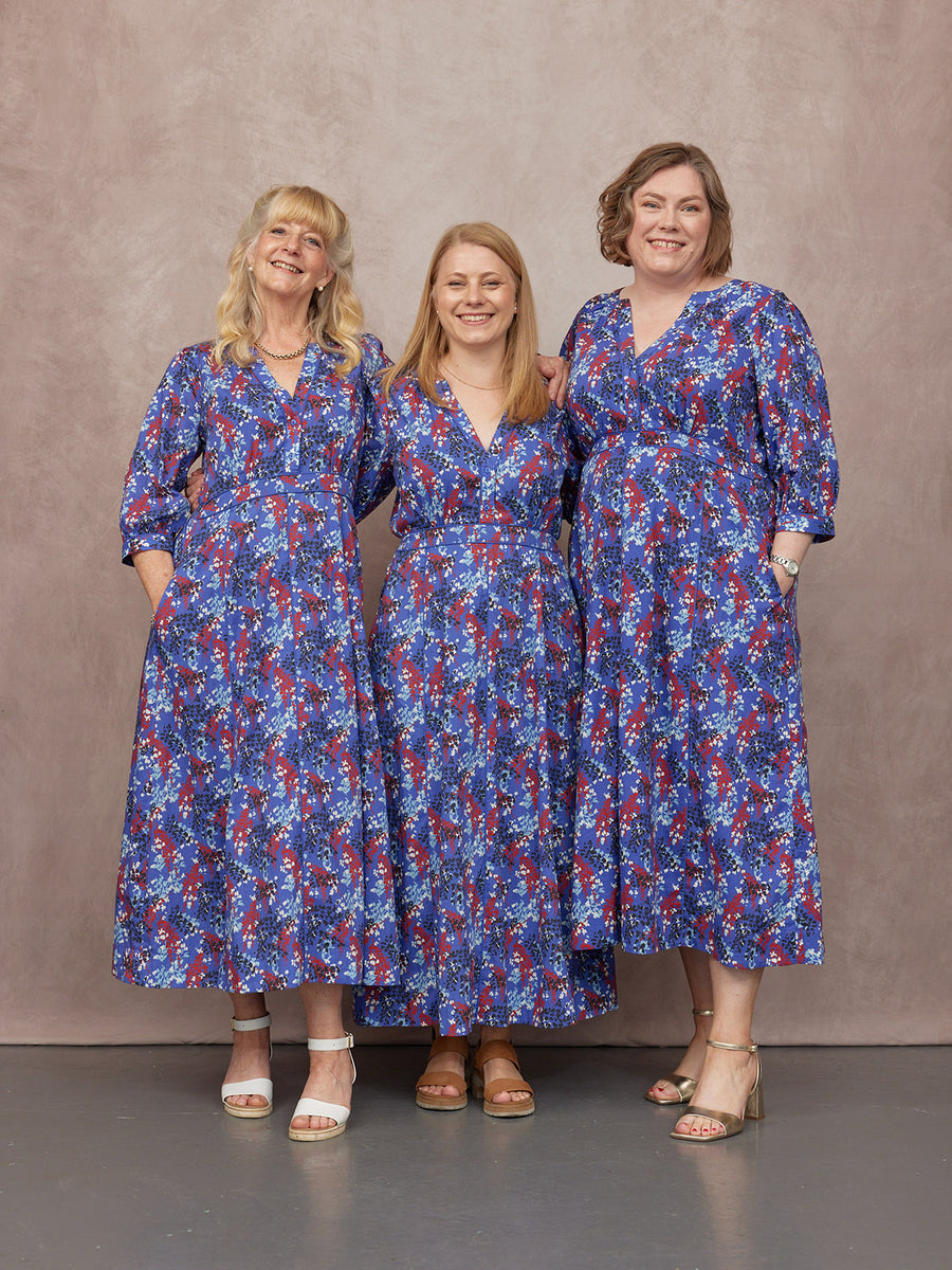 Jackie Contrast Trim Dress - Blue & Multi Floral Print