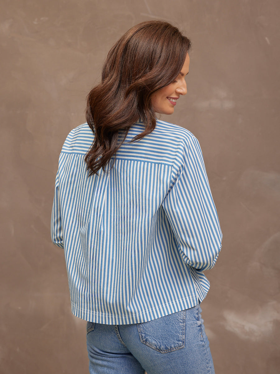 Maria Stripe Shirt - Blue and White