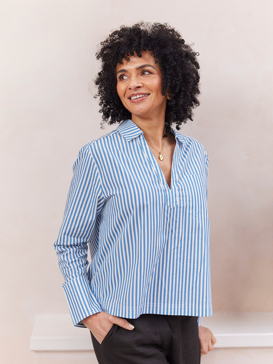 Maria Stripe Shirt - Blue and White