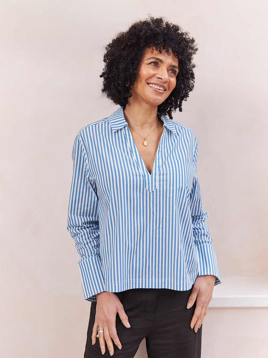 Maria Stripe Shirt - Blue and White