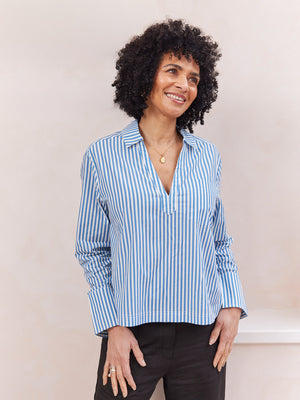 Maria Stripe Shirt - Blue and White