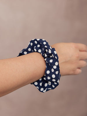 India - Hair Scrunchie - Navy Polka Dot