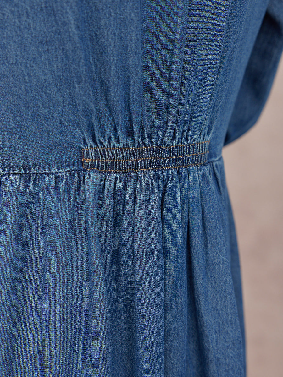 Gina Floral Decor Detail Denim Dress - Blue