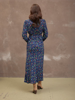 Monica V-Neck Tea Dress - Navy Floral