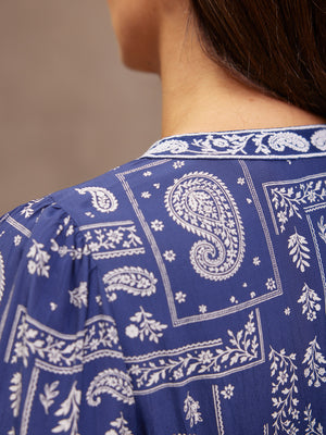 Naaila Paisley Dress - Navy