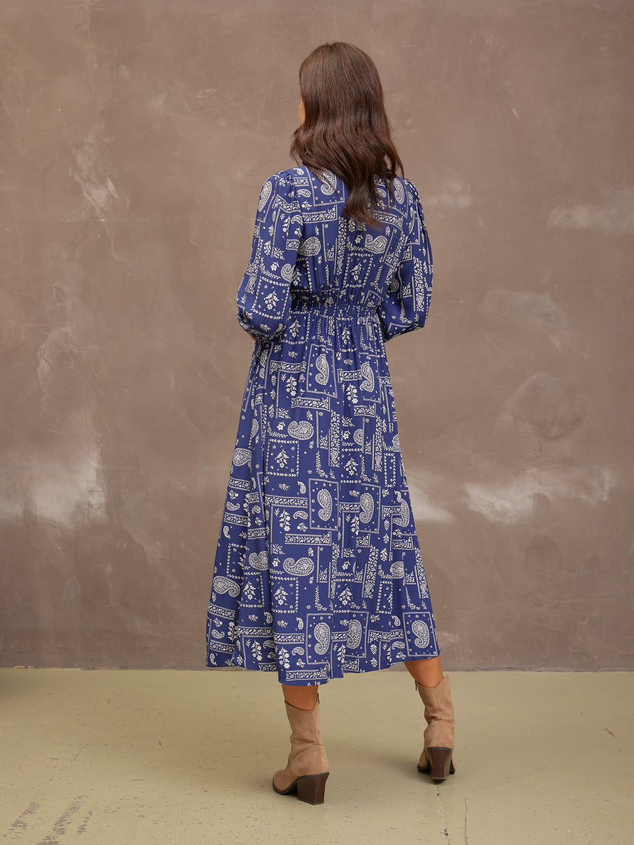 Naaila Paisley Dress - Navy