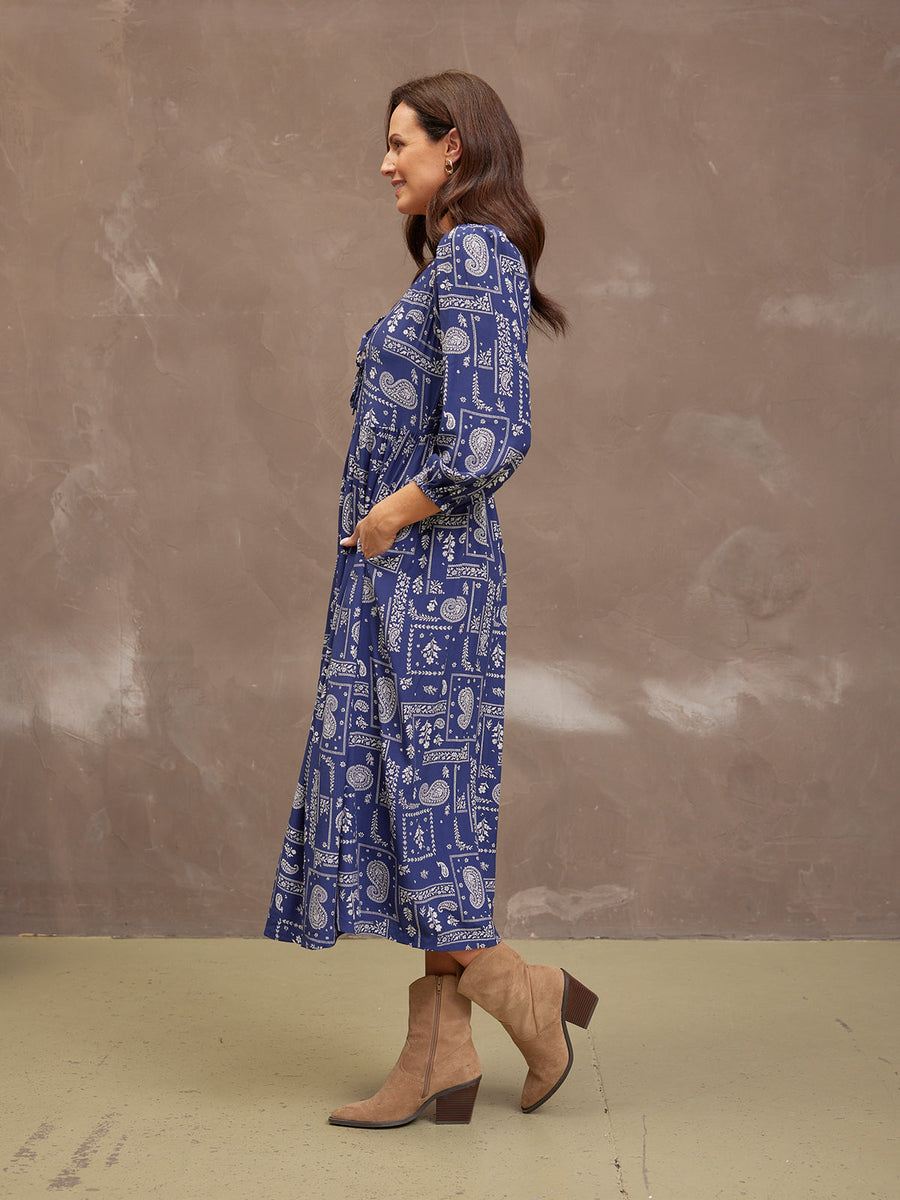 Naaila Paisley Dress - Navy