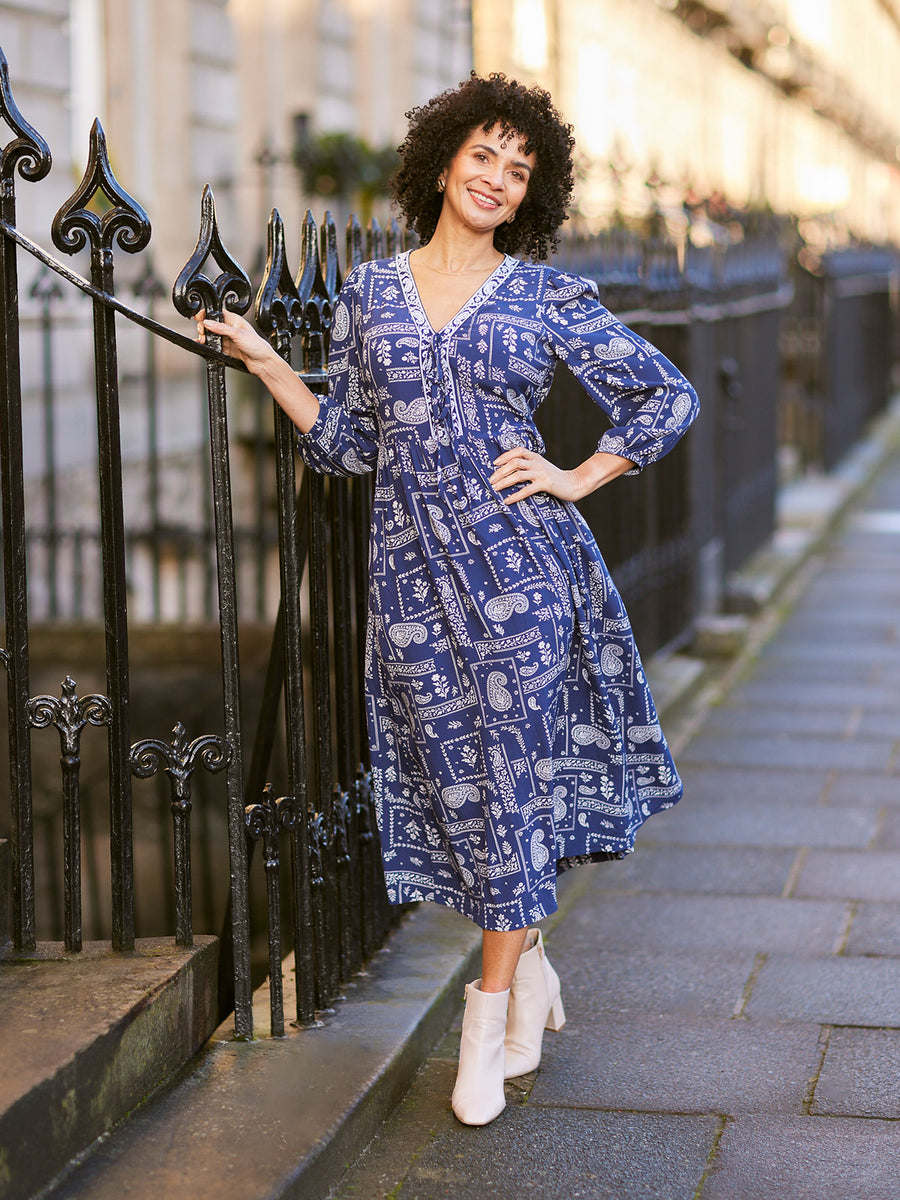 Naaila Paisley Dress - Navy