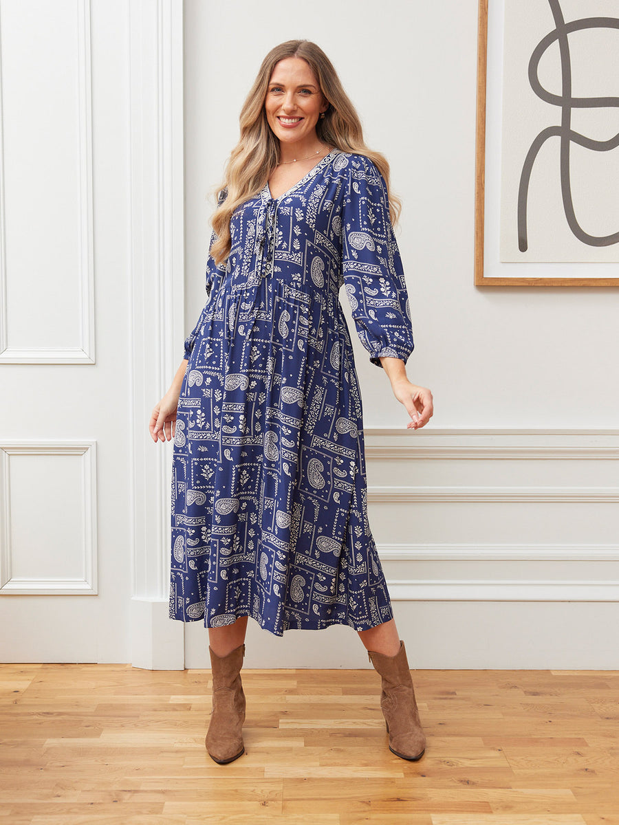 Naaila Paisley Dress - Navy