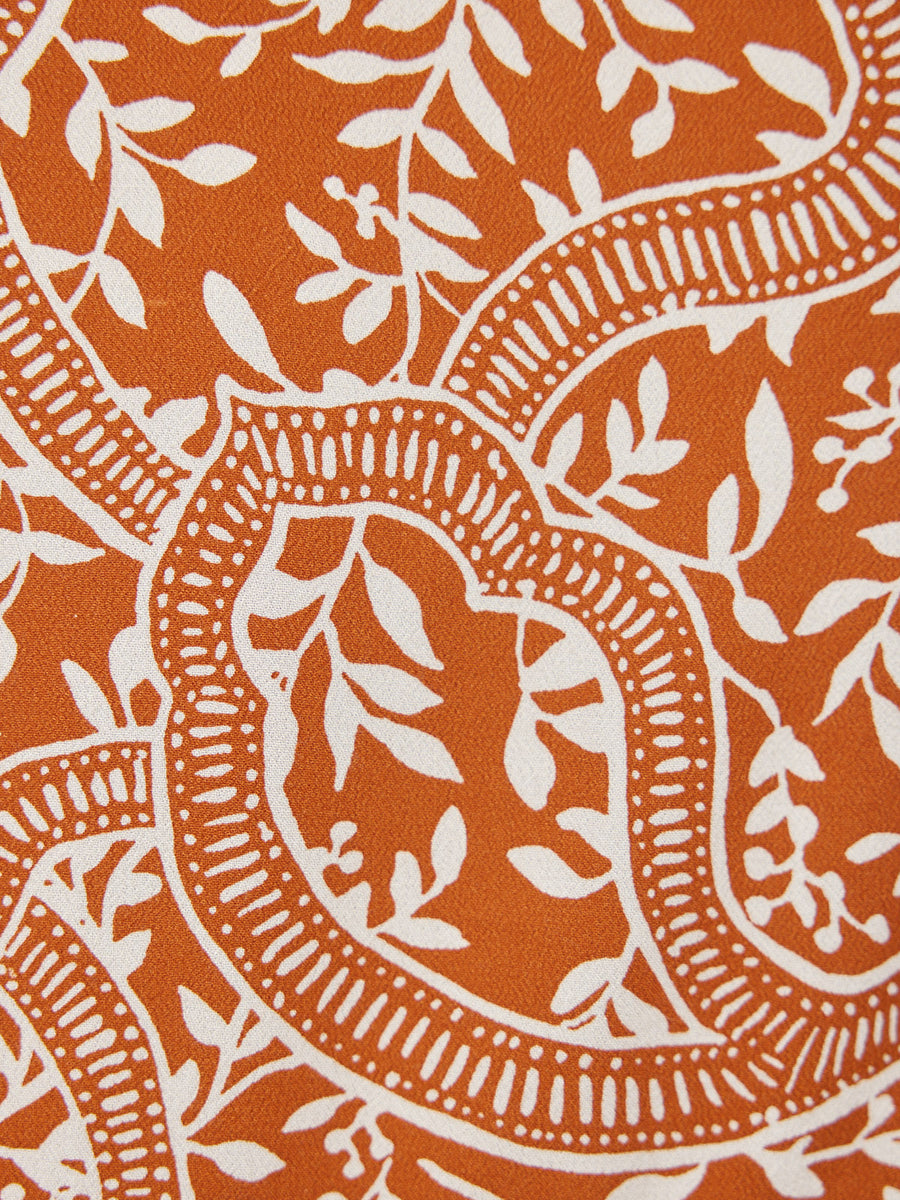 Carrie Shirred Waist Dress - Burnt Orange & Ecru Block Print