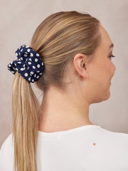 India - Hair Scrunchie - Navy Polka Dot