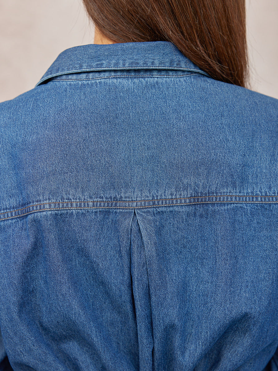 Ava Long Sleeve Denim Shirt Dress - Blue
