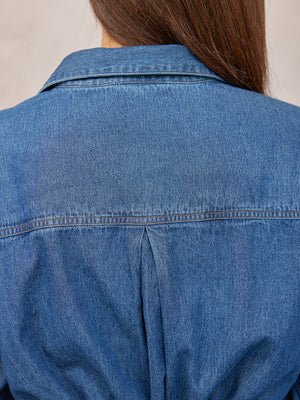 Ava Long Sleeve Denim Shirt Dress - Blue