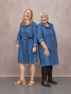 Ava Long Sleeve Denim Shirt Dress - Blue