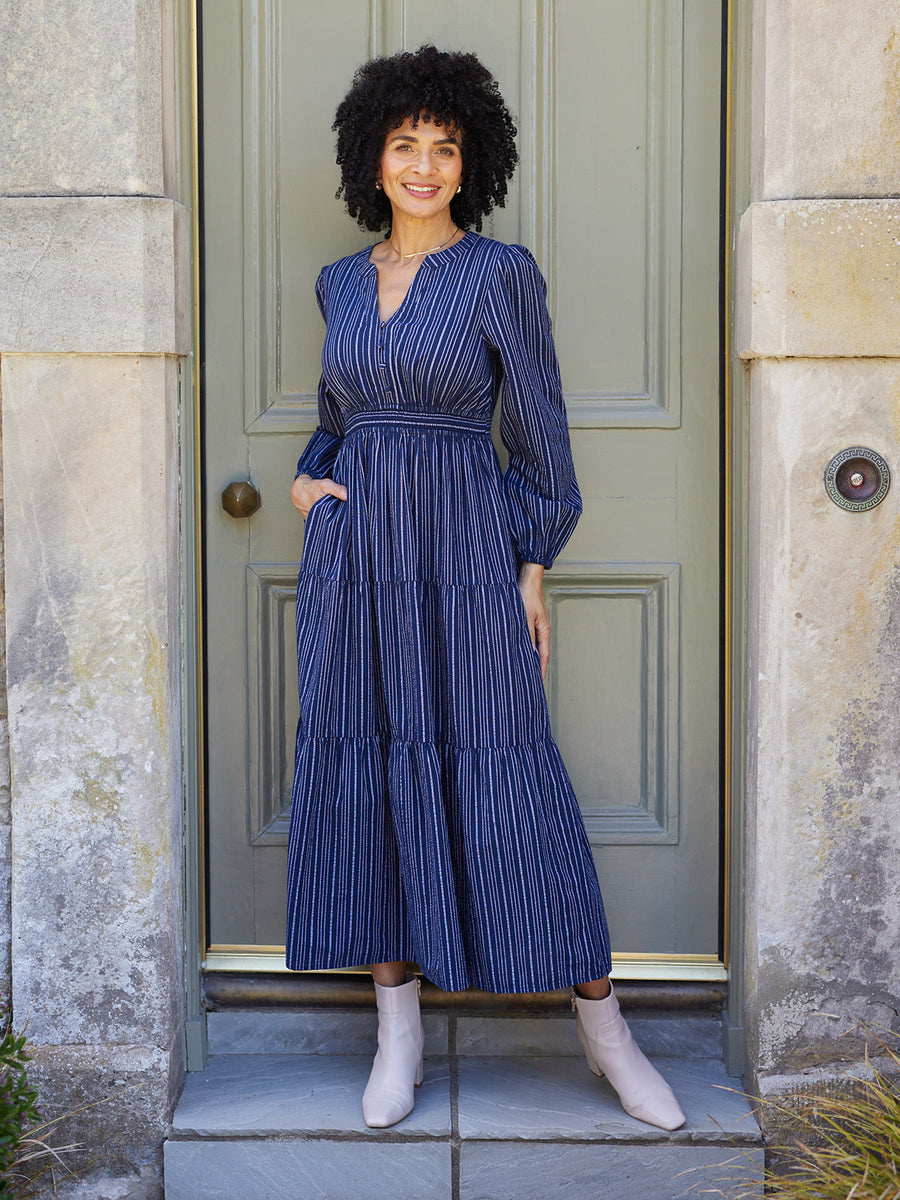 Alicia Long Sleeve Tiered Stripe Dress