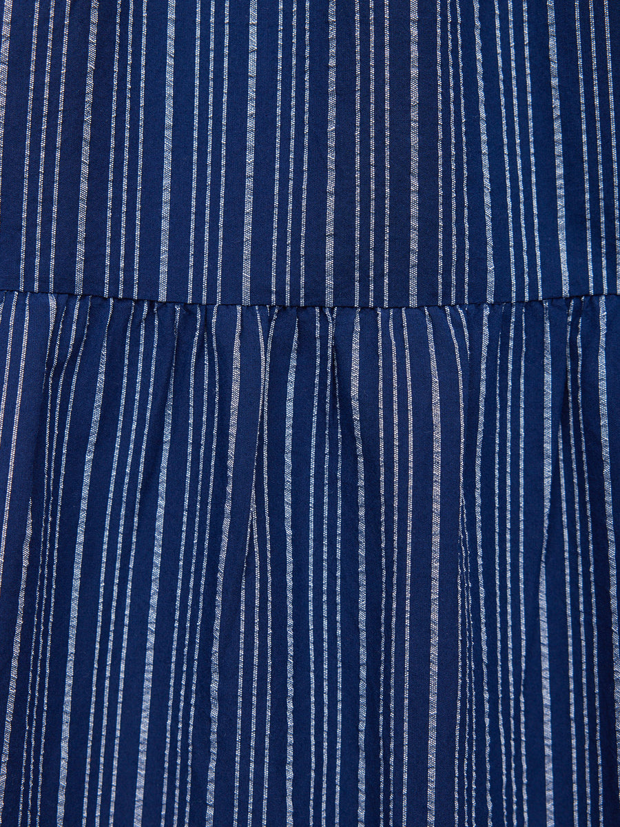 Alicia Long Sleeve Tiered Stripe Dress - Navy & White