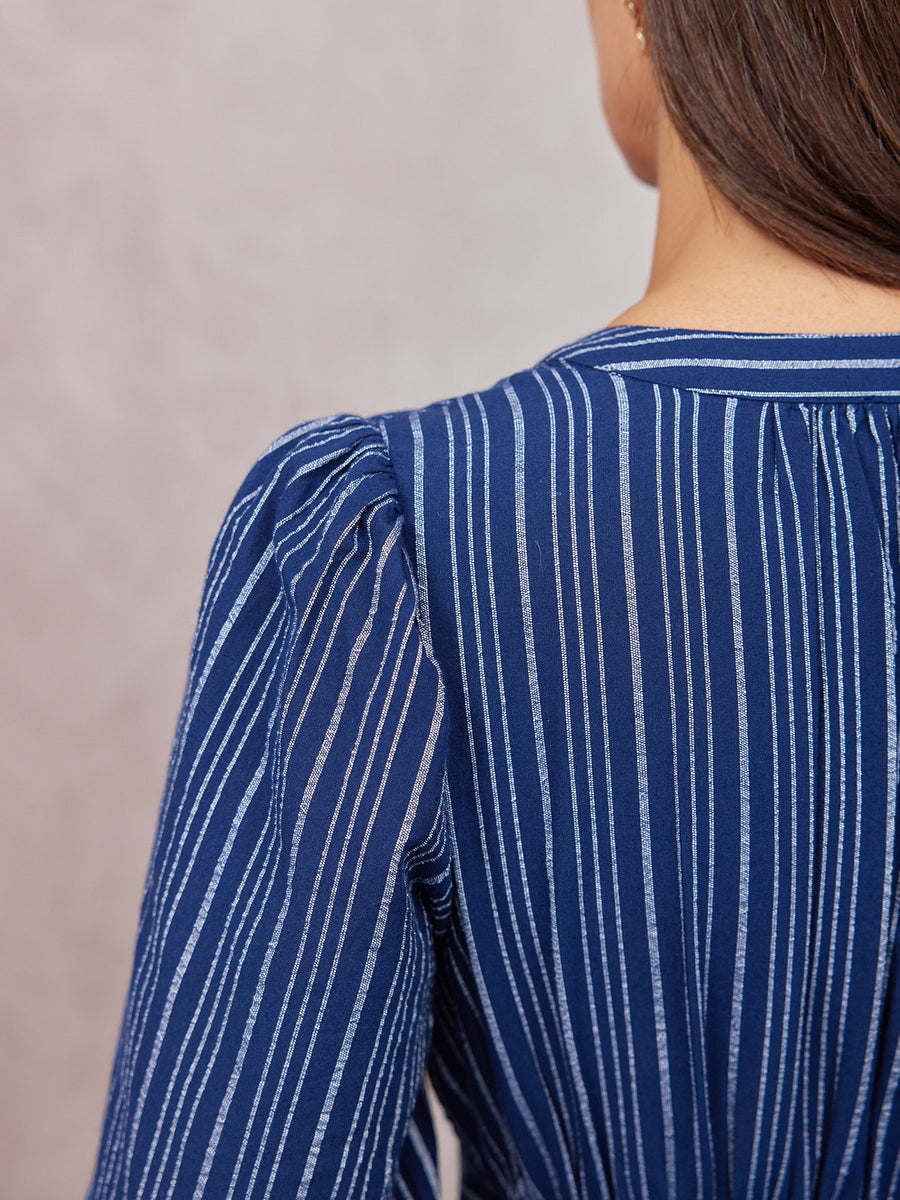 Alicia Long Sleeve Tiered Stripe Dress - Navy & White