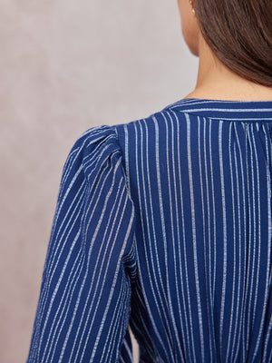 Alicia Long Sleeve Tiered Stripe Dress - Navy & White