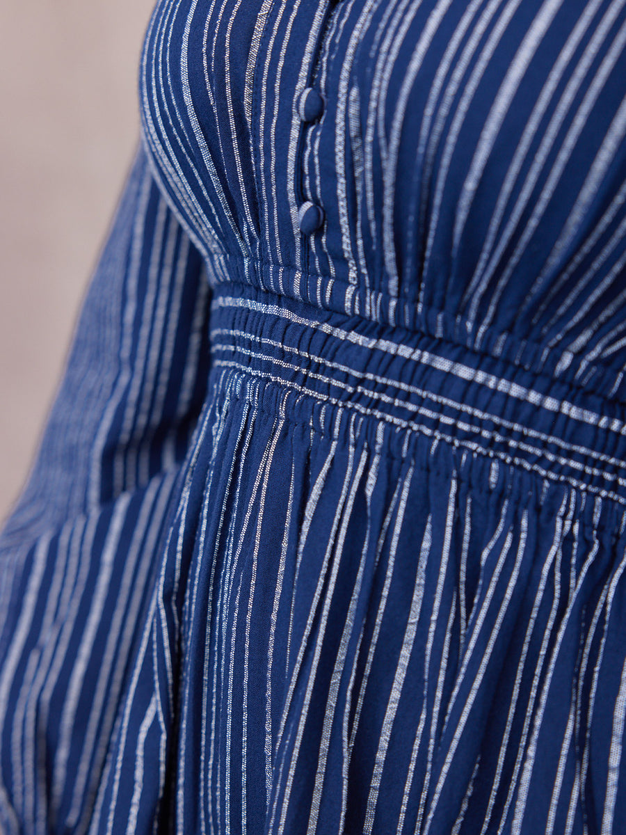 Alicia Long Sleeve Tiered Stripe Dress - Navy & White