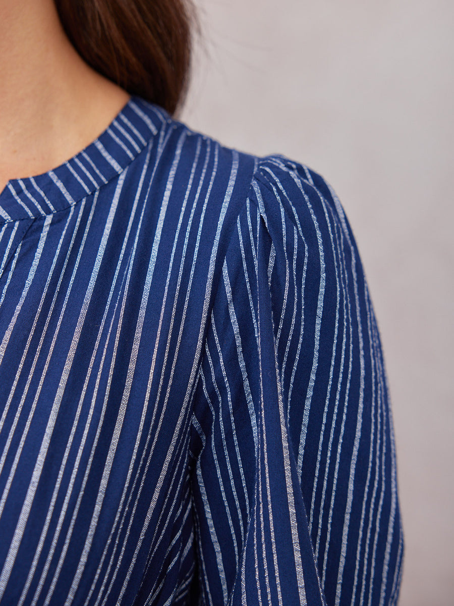 Alicia Long Sleeve Tiered Stripe Dress - Navy & White