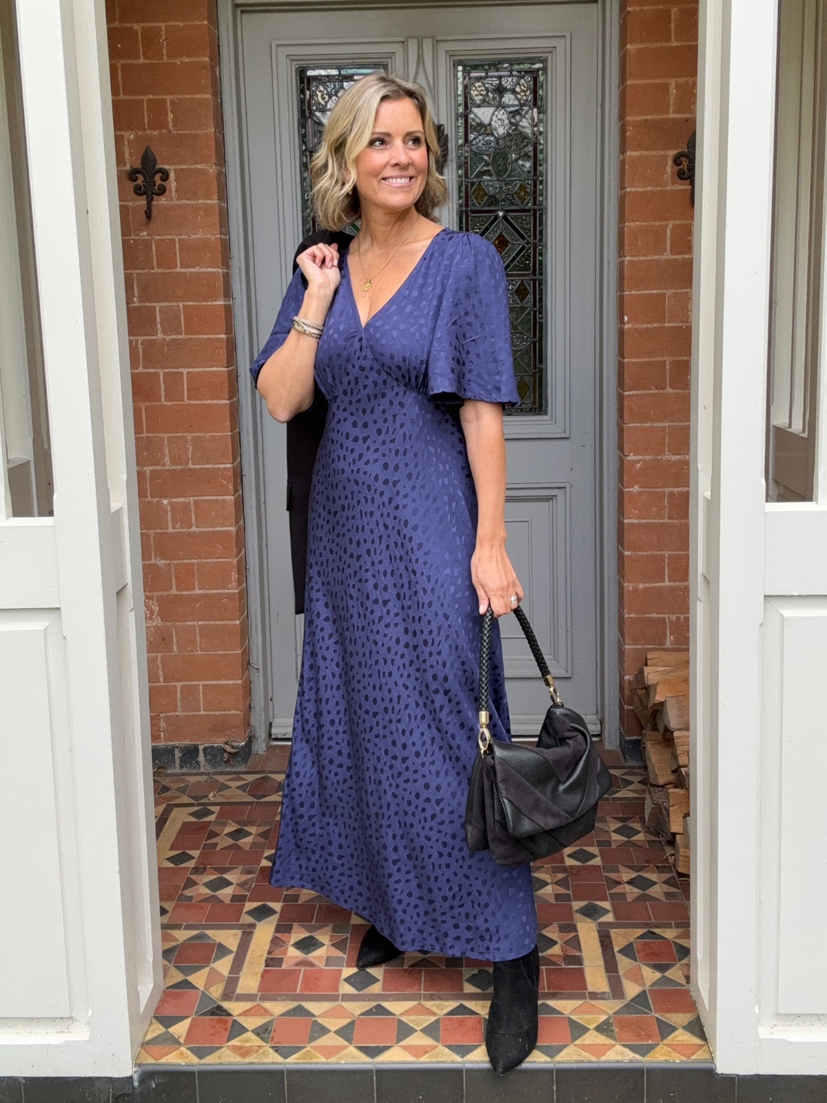 Lois - Angel Sleeve Satin Dress - Navy This is Unfolded Lois - Angel Sleeve Satin Dress - Navy This is Unfolded