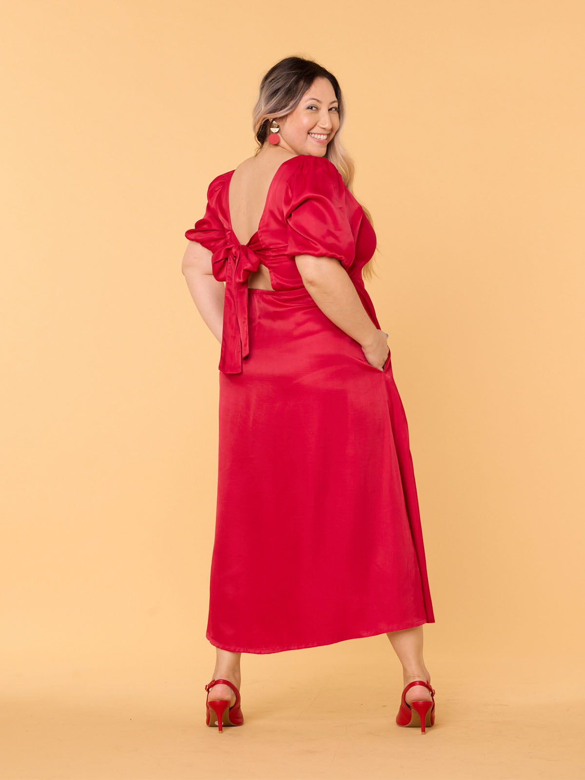 Abby - Backless Satin Midi Dress - Red This is Unfolded Abby - Backless Satin Midi Dress - Red This is Unfolded