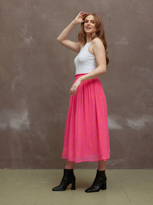 Ali - Paperbag Waist Skirt - Pink & Orange Linear Print