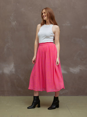 Ali - Paperbag Waist Skirt - Pink & Orange Linear Print