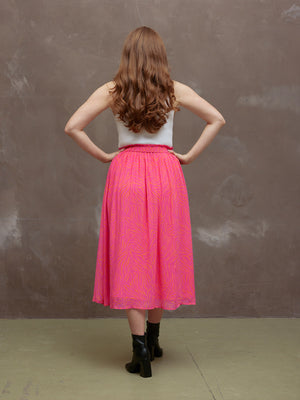 Ali - Paperbag Waist Skirt - Pink & Orange Linear Print