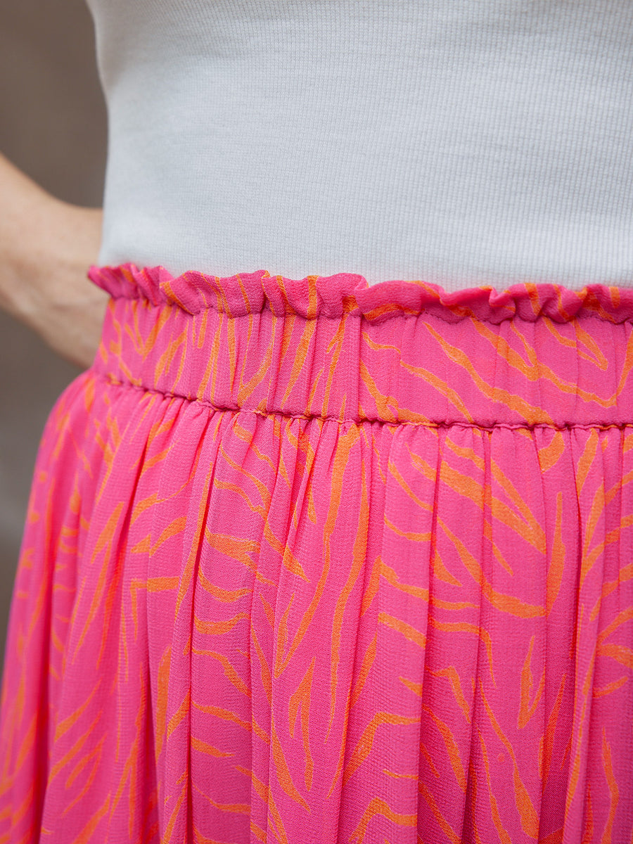 Ali - Paperbag Waist Skirt - Pink & Orange Linear Print