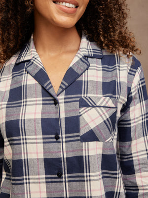 Alice - Flannel Check Pyjama - Navy & Cream