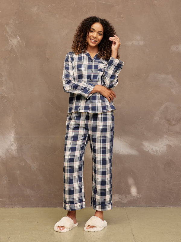 Alice - Flannel Check Pyjama - Navy & Cream