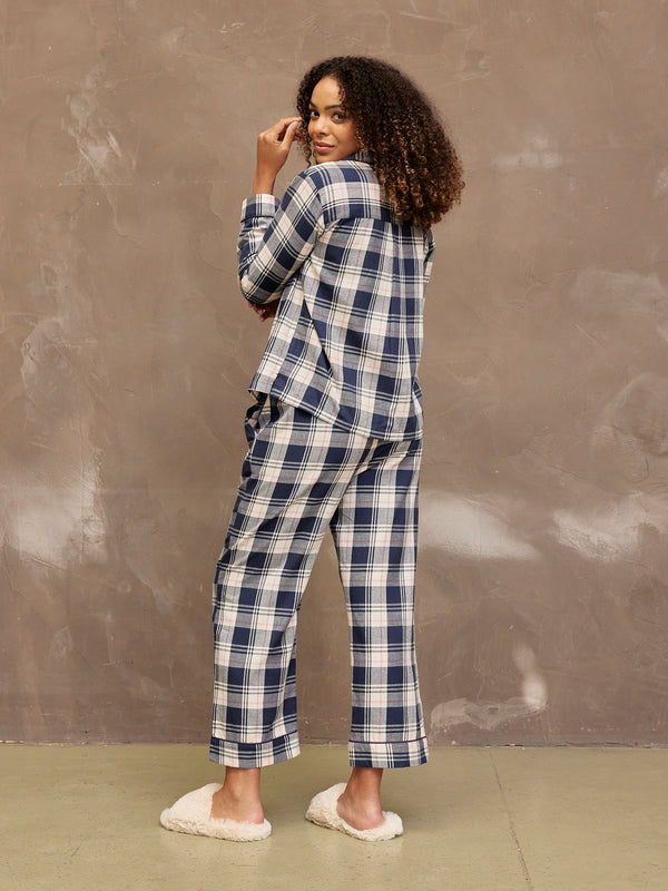 Alice - Flannel Check Pyjama - Navy & Cream