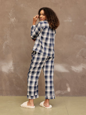 Alice - Flannel Check Pyjama - Navy & Cream