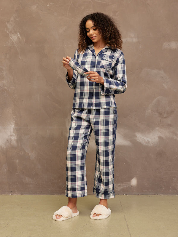 Alice - Flannel Check Pyjama - Navy & Cream