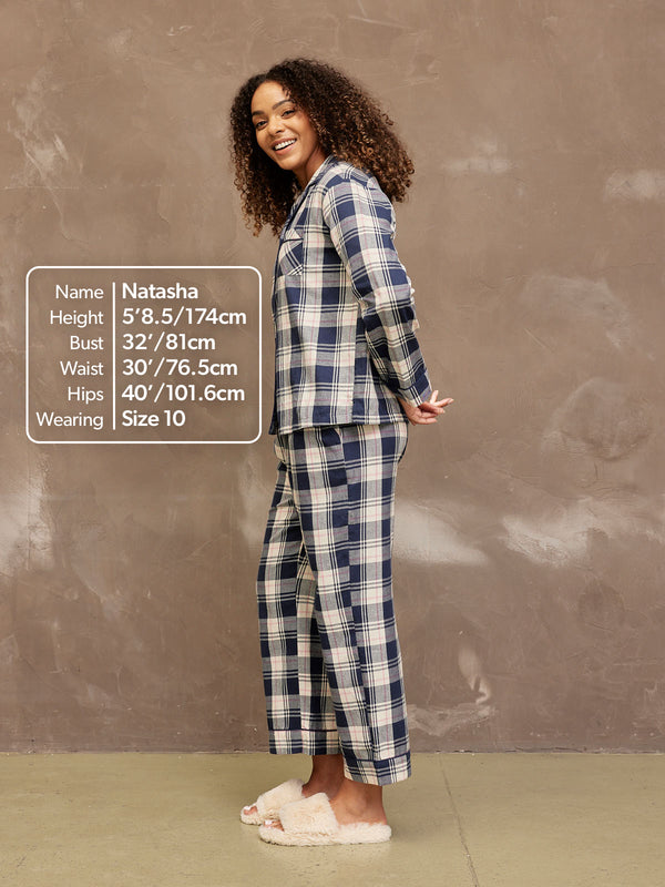 Alice - Flannel Check Pyjama - Navy & Cream